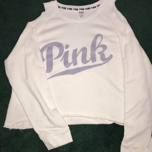 Off the should, crop top pink sweater